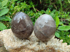 Polished Large Smokey Window Quartz Eggs x 6 From Madagascar - Toprock Gemstones and Minerals 