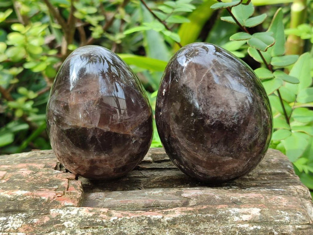 Polished Large Smokey Window Quartz Eggs x 6 From Madagascar - Toprock Gemstones and Minerals 
