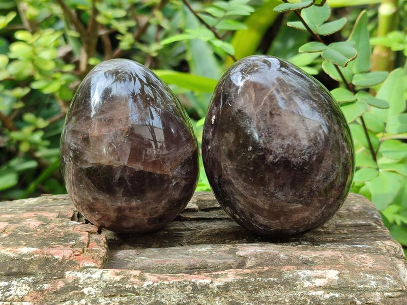 Polished Large Smokey Window Quartz Eggs x 6 From Madagascar - Toprock Gemstones and Minerals 