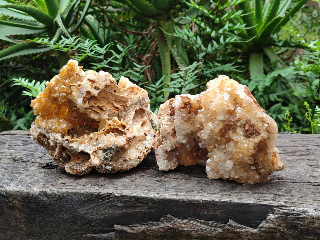 Natural Golden Limonite Quartz Clusters x 2 From Solwezi, Zambia - Toprock Gemstones and Minerals 