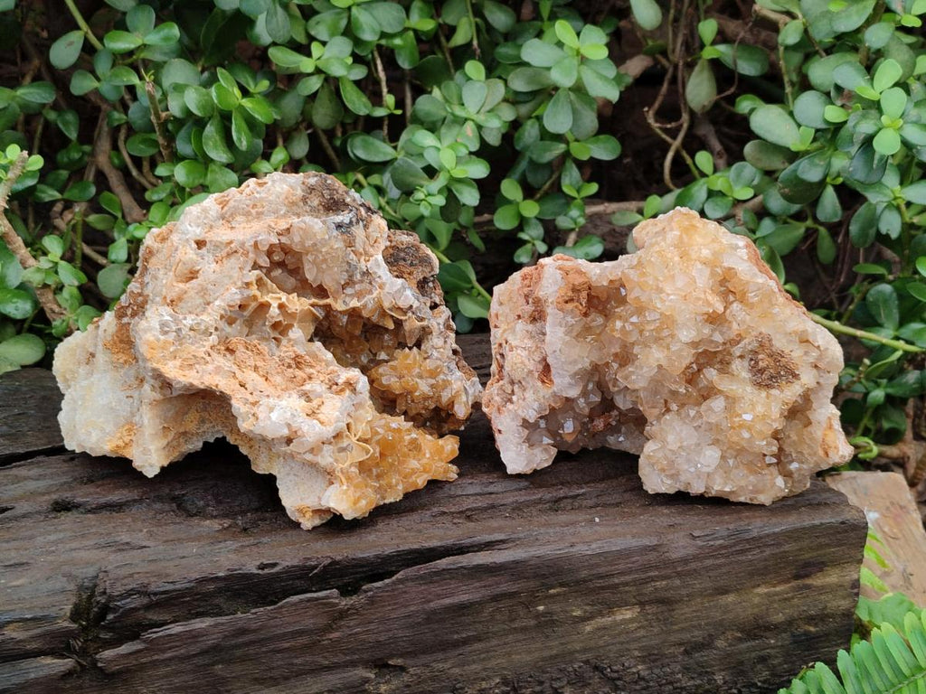 Natural Golden Limonite Quartz Clusters x 2 From Solwezi, Zambia - Toprock Gemstones and Minerals 