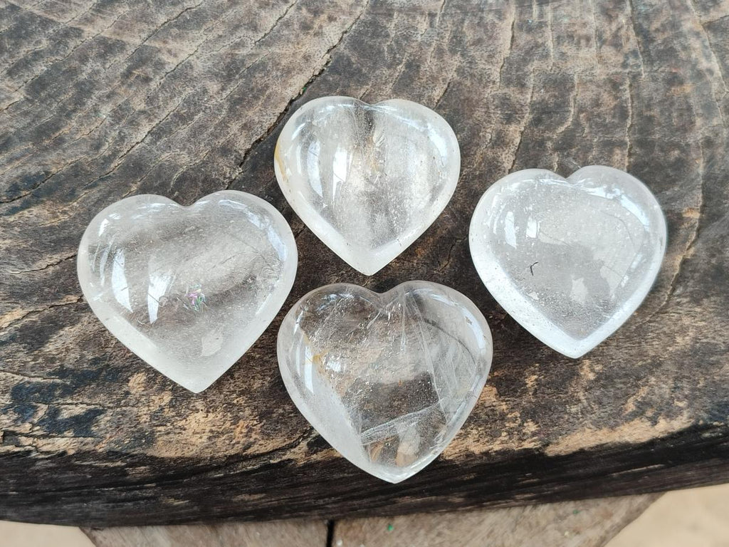 Polished Clear Quartz Hearts x 12 From Madagascar - Toprock Gemstones and Minerals 