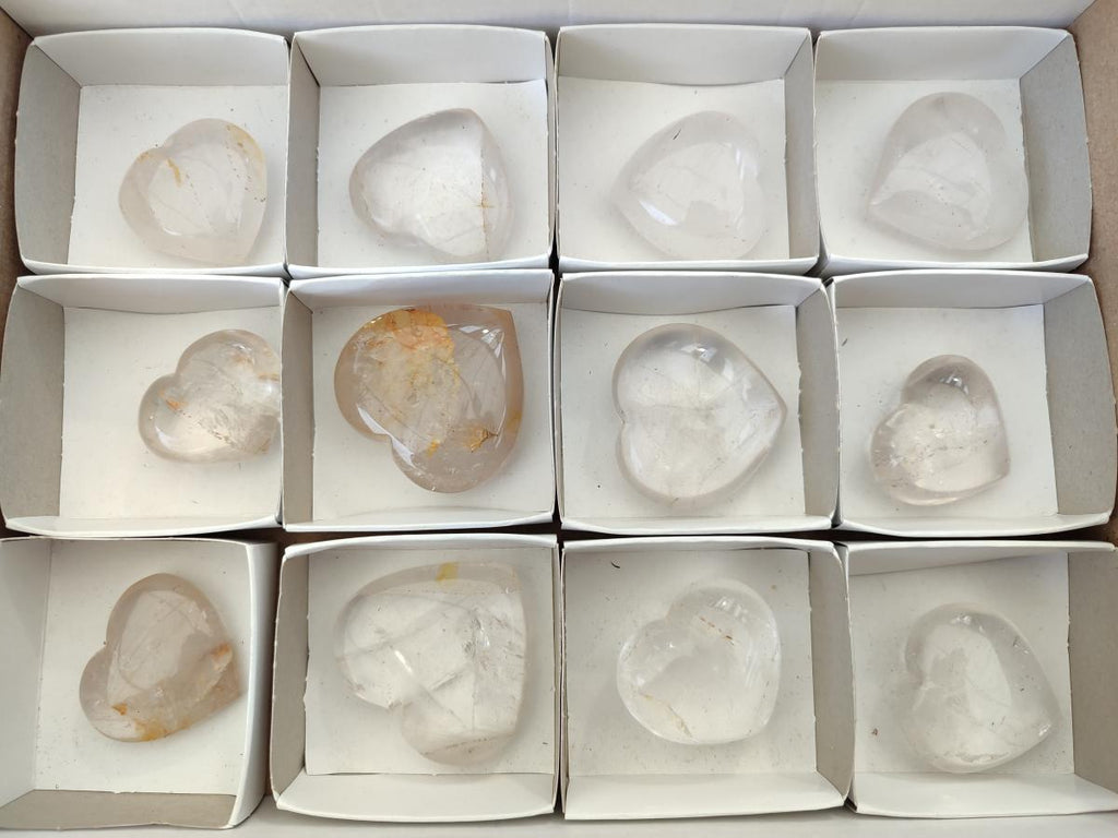 Polished Clear Quartz Hearts x 12 From Madagascar - Toprock Gemstones and Minerals 