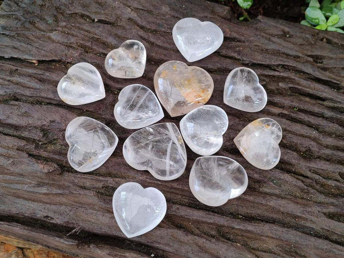 Polished Clear Quartz Hearts x 12 From Madagascar - Toprock Gemstones and Minerals 