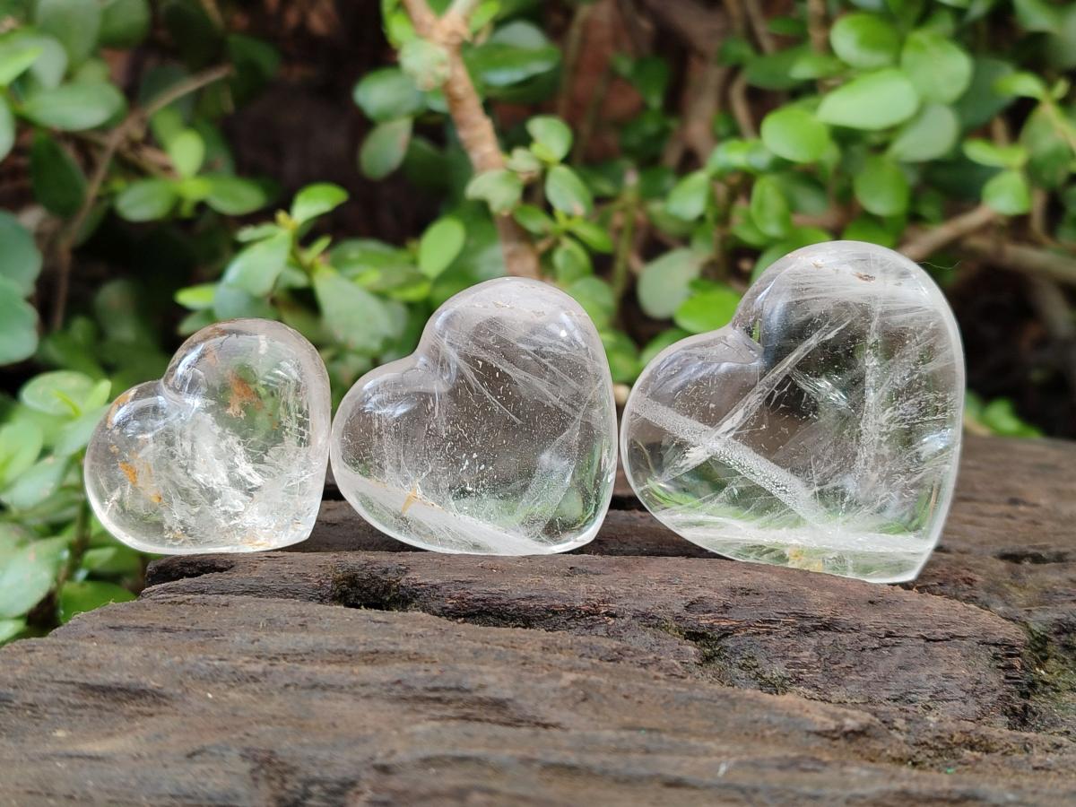 Polished Clear Quartz Hearts x 12 From Madagascar - Toprock Gemstones and Minerals 