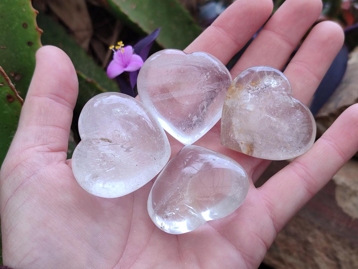 Polished Clear Quartz Hearts x 12 From Madagascar - Toprock Gemstones and Minerals 