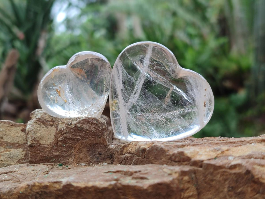 Polished Clear Quartz Hearts x 12 From Madagascar - Toprock Gemstones and Minerals 
