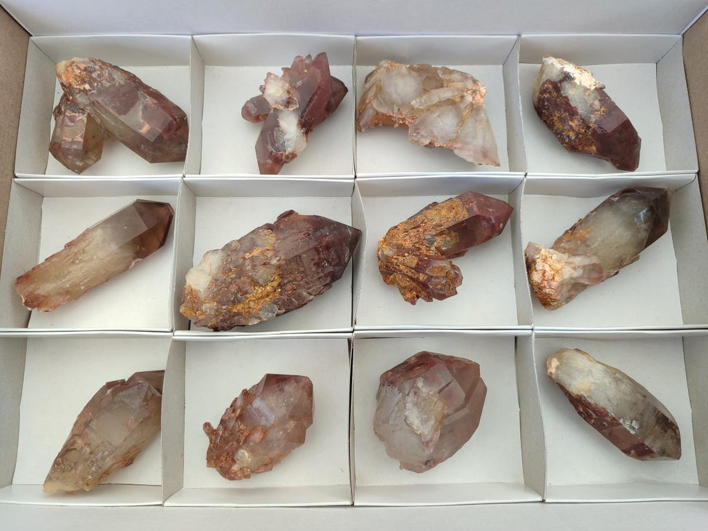 Natural Red Hematoid Phantom Quartz Crystals x 12 From Karoi, Zimbabwe - Toprock Gemstones and Minerals 
