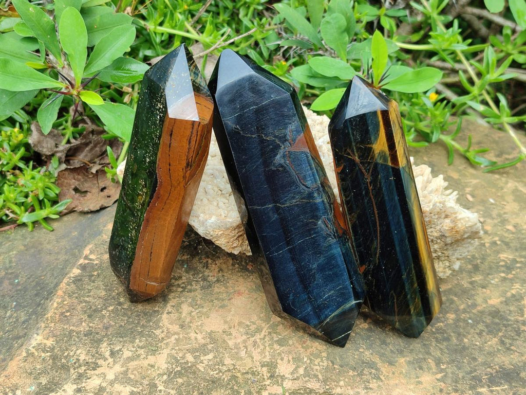 Polished Double Terminated Blue and Golden Tigers Eye Crystals x From Prieska, South Africa - Toprock Gemstones and Minerals 