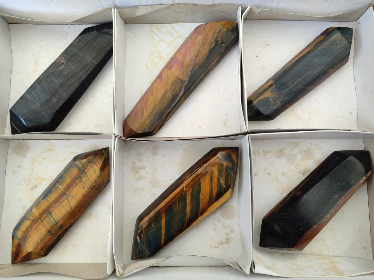 Polished Double Terminated Blue and Golden Tigers Eye Crystals x From Prieska, South Africa - Toprock Gemstones and Minerals 