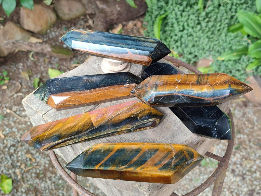Polished Double Terminated Blue and Golden Tigers Eye Crystals x From Prieska, South Africa - Toprock Gemstones and Minerals 