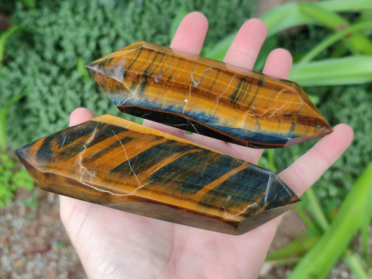 Polished Double Terminated Blue and Golden Tigers Eye Crystals x From Prieska, South Africa - Toprock Gemstones and Minerals 