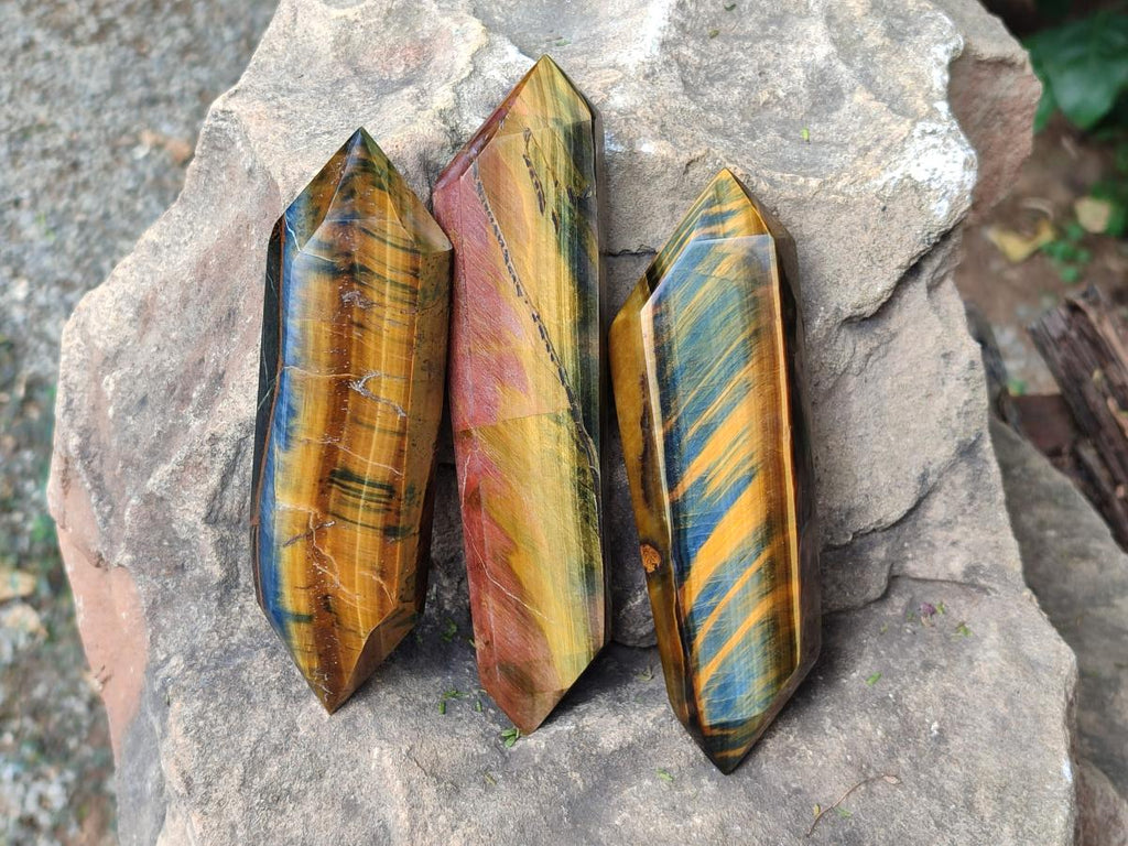 Polished Double Terminated Blue and Golden Tigers Eye Crystals x From Prieska, South Africa - Toprock Gemstones and Minerals 