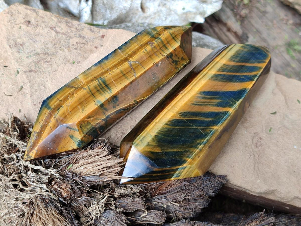 Polished Double Terminated Blue and Golden Tigers Eye Crystals x From Prieska, South Africa - Toprock Gemstones and Minerals 