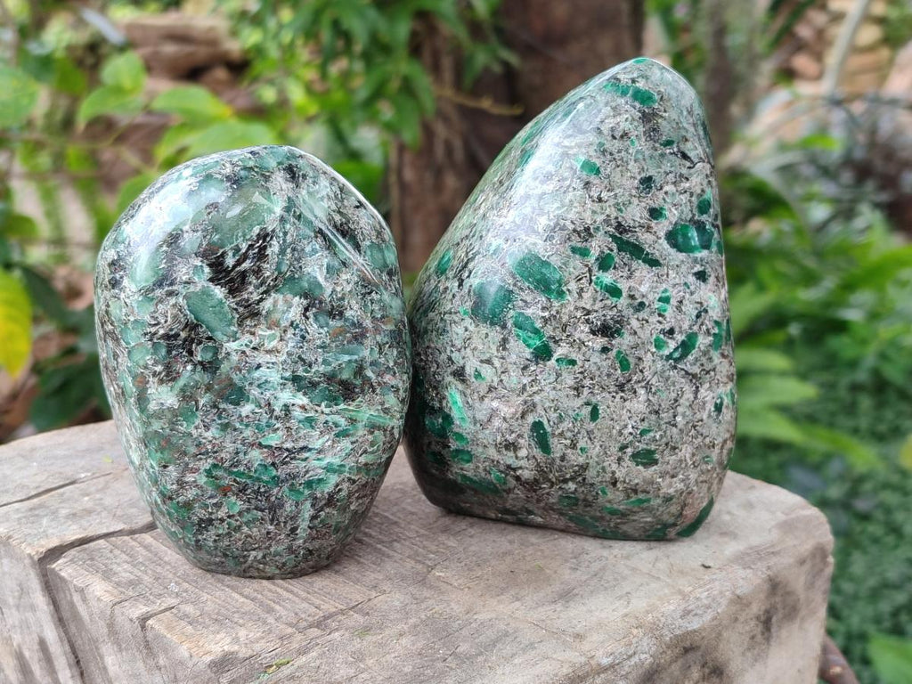 Polished Emerald Mica 'Mutokolite' Standing Display Pieces x 2 From Mutoko, Zimbabwe - Toprock Gemstones and Minerals 