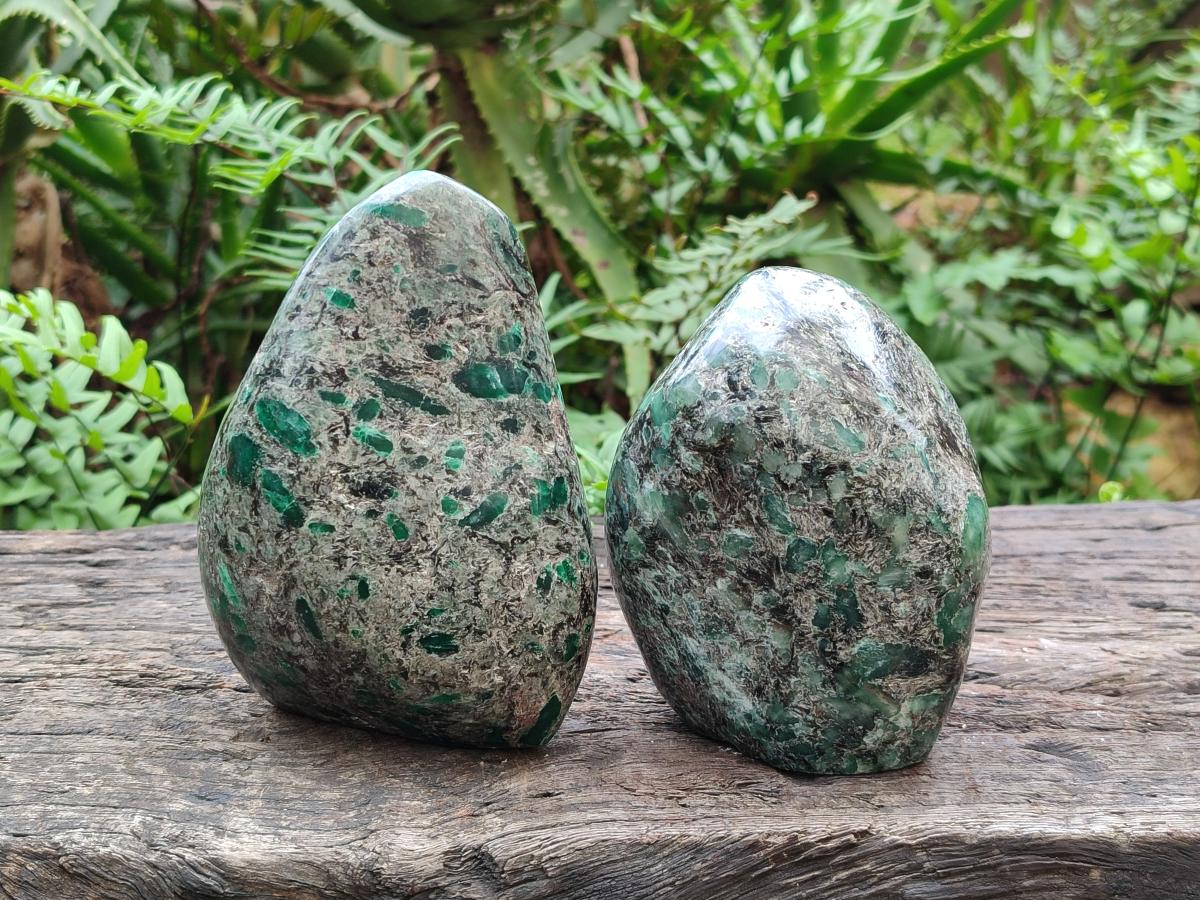 Polished Emerald Mica 'Mutokolite' Standing Display Pieces x 2 From Mutoko, Zimbabwe - Toprock Gemstones and Minerals 