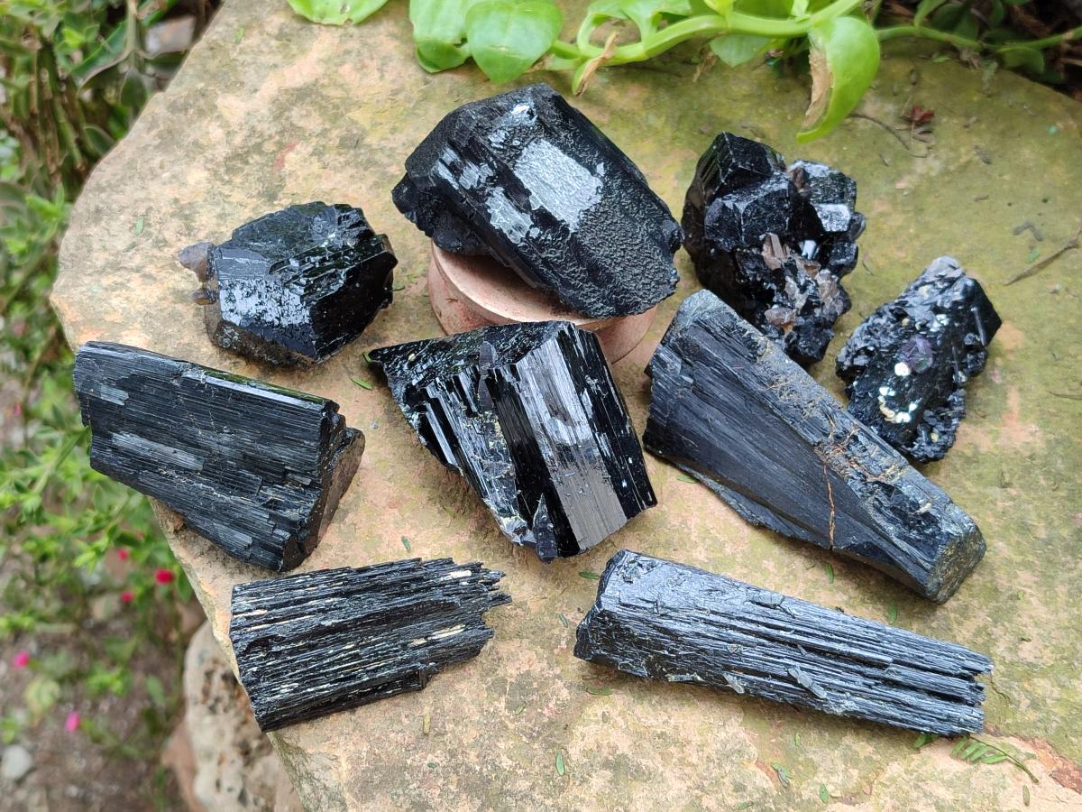 Natural Schorl Black Tourmaline some with Foitite Crystals x 12 From Erongo, Namibia - Toprock Gemstones and Minerals 