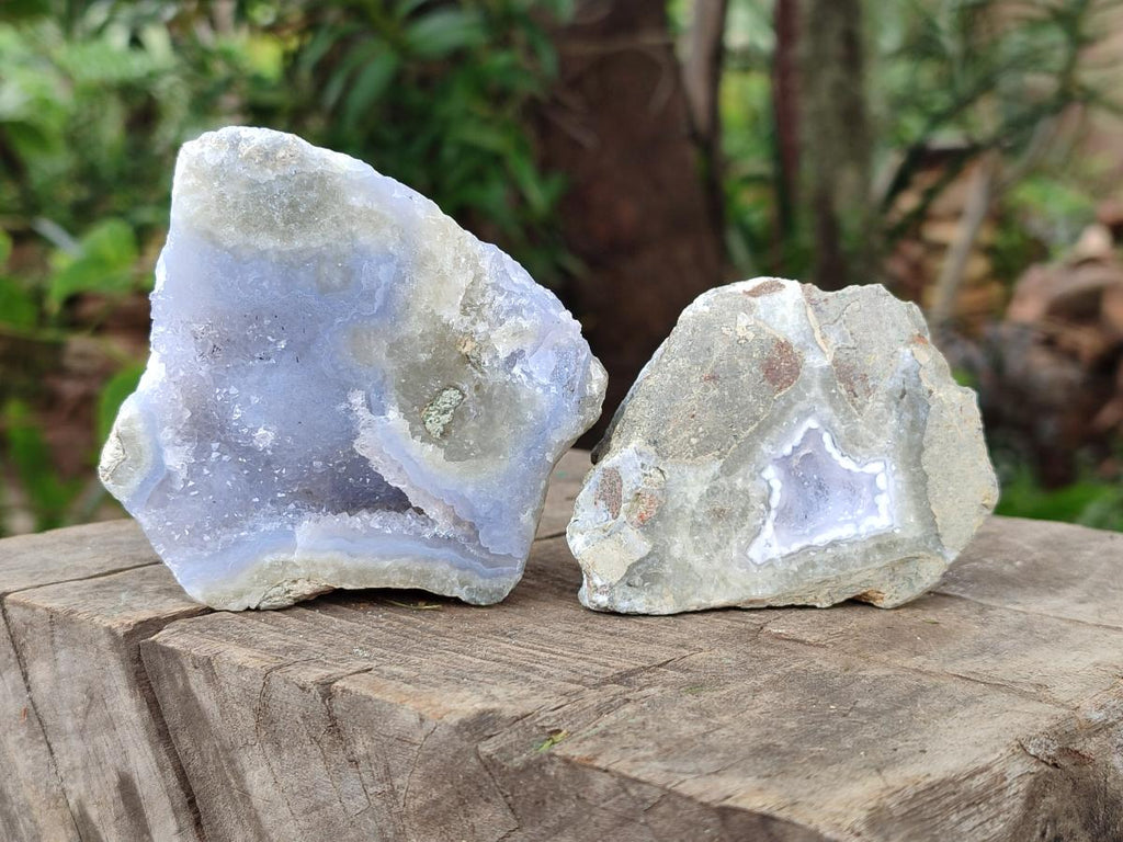 Polished On One Side Blue Lace Agate Geodes x 12 From Nsanje, Malawi - Toprock Gemstones and Minerals 