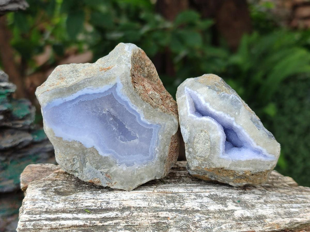 Polished On One Side Blue Lace Agate Geodes x 12 From Nsanje, Malawi - Toprock Gemstones and Minerals 