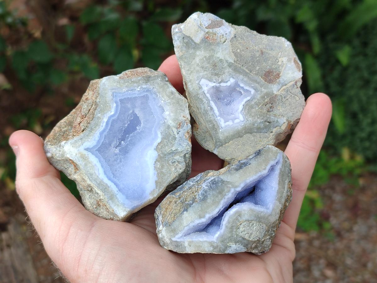 Polished On One Side Blue Lace Agate Geodes x 12 From Nsanje, Malawi - Toprock Gemstones and Minerals 