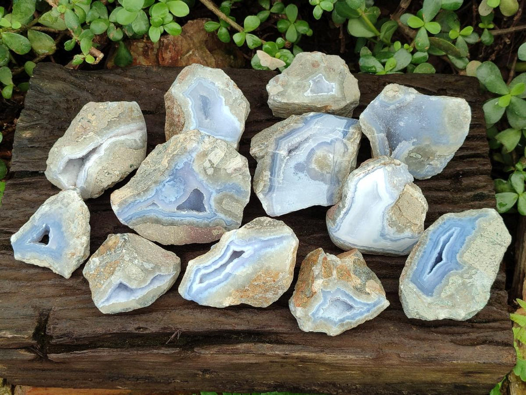 Polished On One Side Blue Lace Agate Geodes x 12 From Nsanje, Malawi - Toprock Gemstones and Minerals 