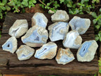 Polished On One Side Blue Lace Agate Geodes x 12 From Nsanje, Malawi - Toprock Gemstones and Minerals 