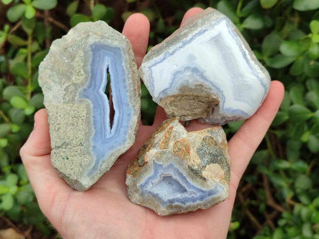 Polished On One Side Blue Lace Agate Geodes x 12 From Nsanje, Malawi - Toprock Gemstones and Minerals 