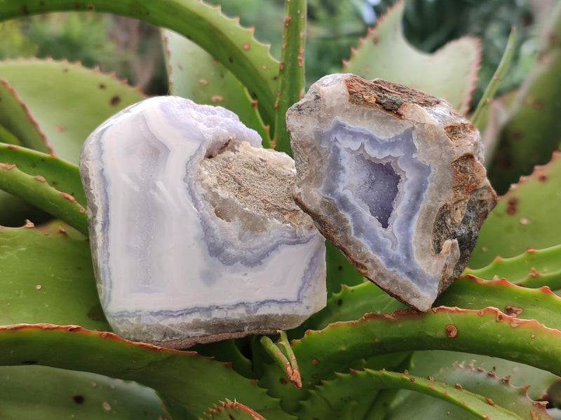 Polished On One Side Blue Lace Agate Geodes x 12 From Nsanje, Malawi - Toprock Gemstones and Minerals 