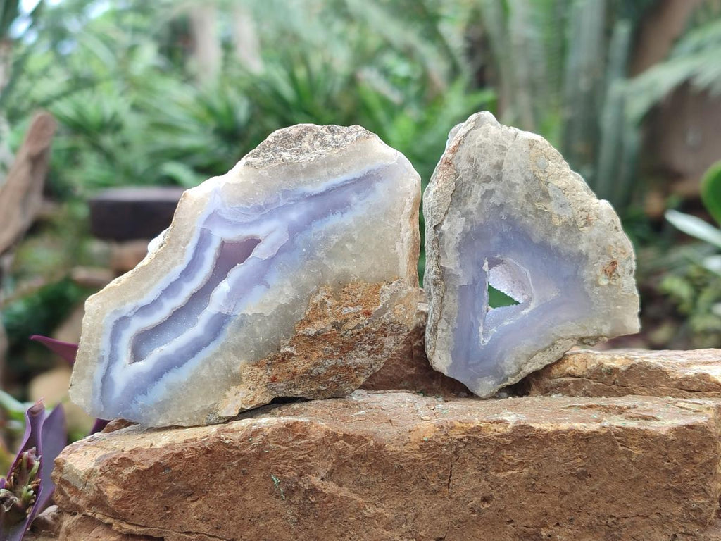 Polished On One Side Blue Lace Agate Geodes x 12 From Nsanje, Malawi - Toprock Gemstones and Minerals 