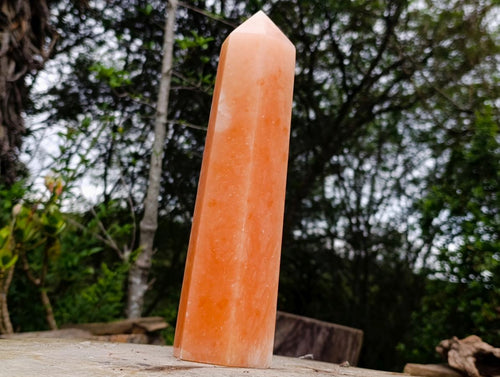 Polished Large Orange Twist Calcite Tower Crystal x 1 From Maevantanana, Madagascar - Toprock Gemstones and Minerals 