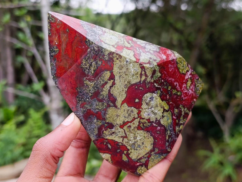Polished Bastite Dragonsblood Stone Display Crystal Points x 2 From Tshipise, South Africa - Toprock Gemstones and Minerals 