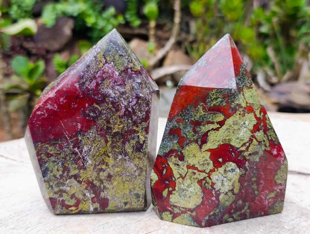Polished Bastite Dragonsblood Stone Display Crystal Points x 2 From Tshipise, South Africa - Toprock Gemstones and Minerals 