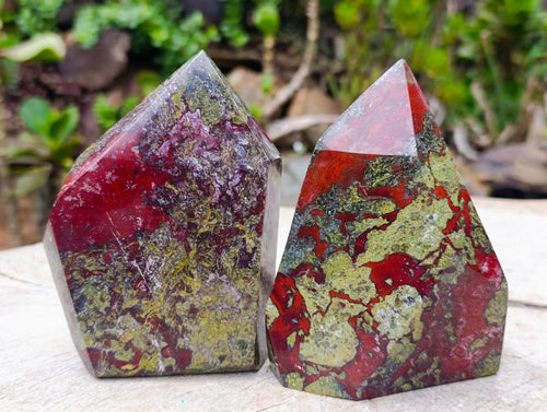 Polished Bastite Dragonsblood Stone Display Crystal Points x 2 From Tshipise, South Africa - Toprock Gemstones and Minerals 
