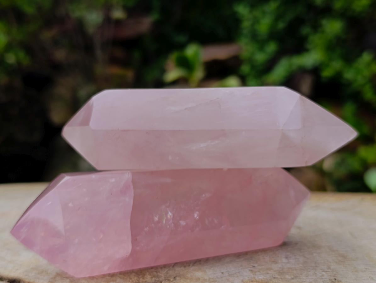 Polished Double Terminated Gemmy Rose Quartz Crystals x 3 From Madagascar - Toprock Gemstones and Minerals 