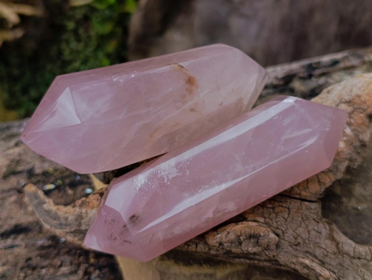 Polished Double Terminated Gemmy Rose Quartz Crystals x 3 From Madagascar - Toprock Gemstones and Minerals 
