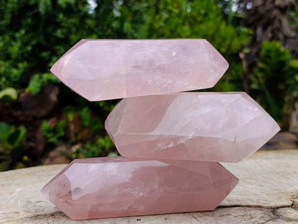 Polished Double Terminated Gemmy Rose Quartz Crystals x 3 From Madagascar - Toprock Gemstones and Minerals 