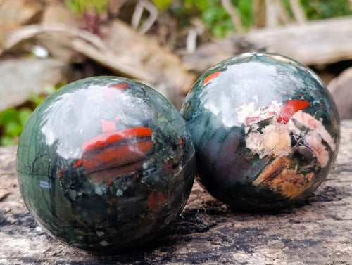 Polished Bloodstone Spheres and Crystal x 3 From Swaziland - Toprock Gemstones and Minerals 