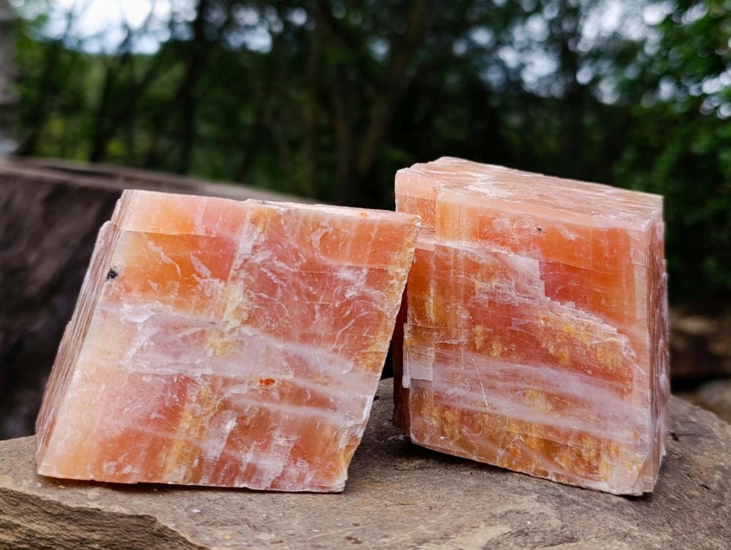 Natural Rhombohedral Sunset Orange Calcite Specimens x 6 From Spitzkop, Namibia - Toprock Gemstones and Minerals 