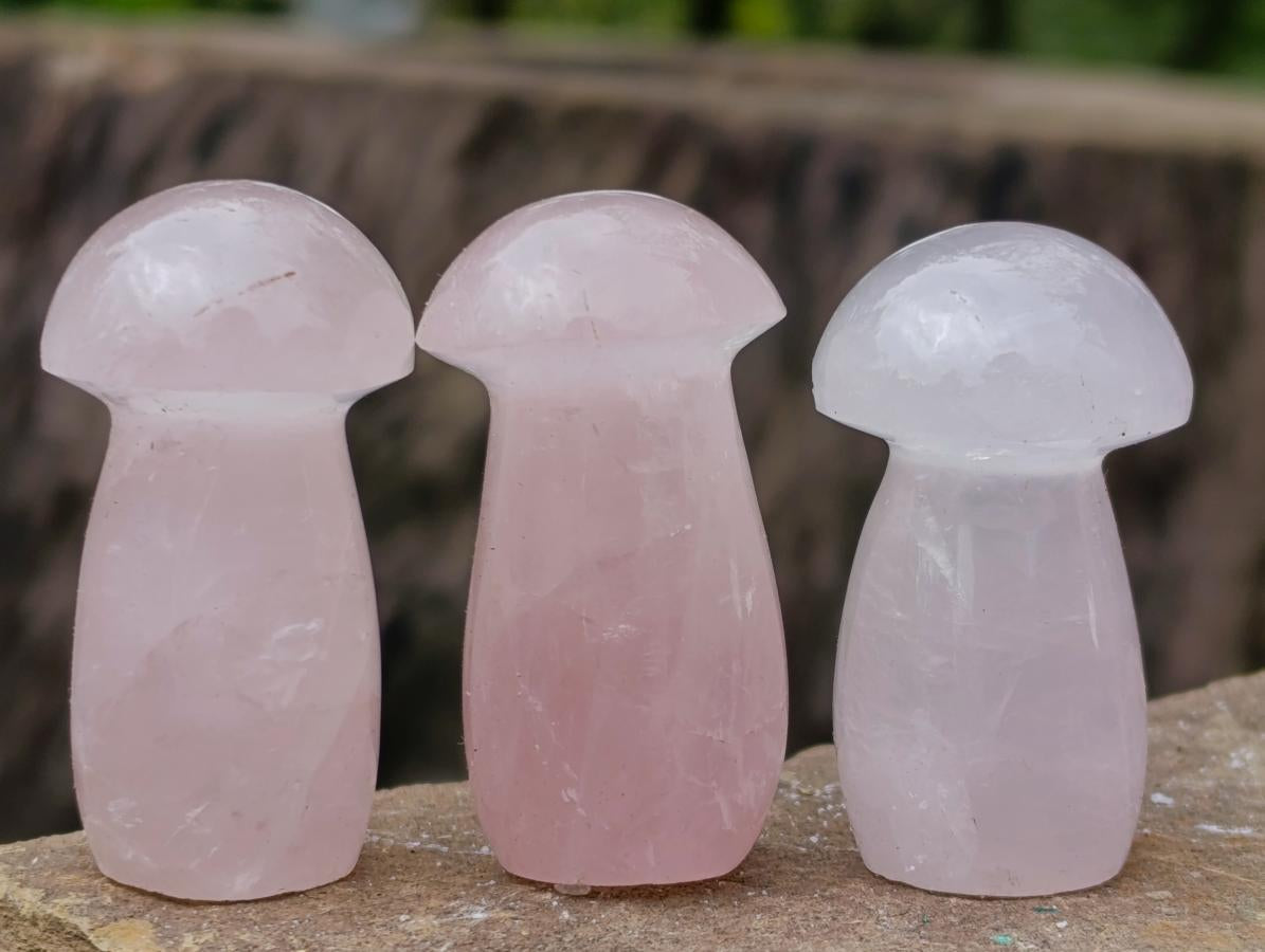 Polished Gemmy Rose Quartz Minni Mushrooms x 20 From Madagascar - Toprock Gemstones and Minerals 