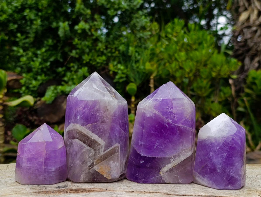 Polished Chevron Amethyst Display Crystals x 4 From Madagascar - Toprock Gemstones and Minerals 