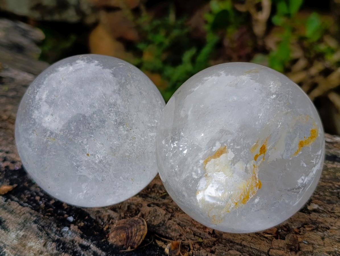 Polished Large Rock Crystal Spheres x 2 From Amoron’i Mania, Madagascar - Toprock Gemstones and Minerals 
