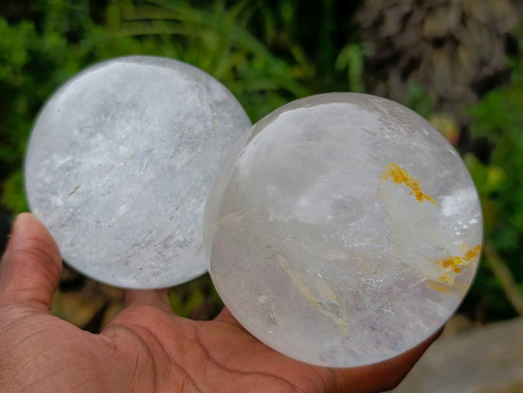 Polished Large Rock Crystal Spheres x 2 From Amoron’i Mania, Madagascar - Toprock Gemstones and Minerals 