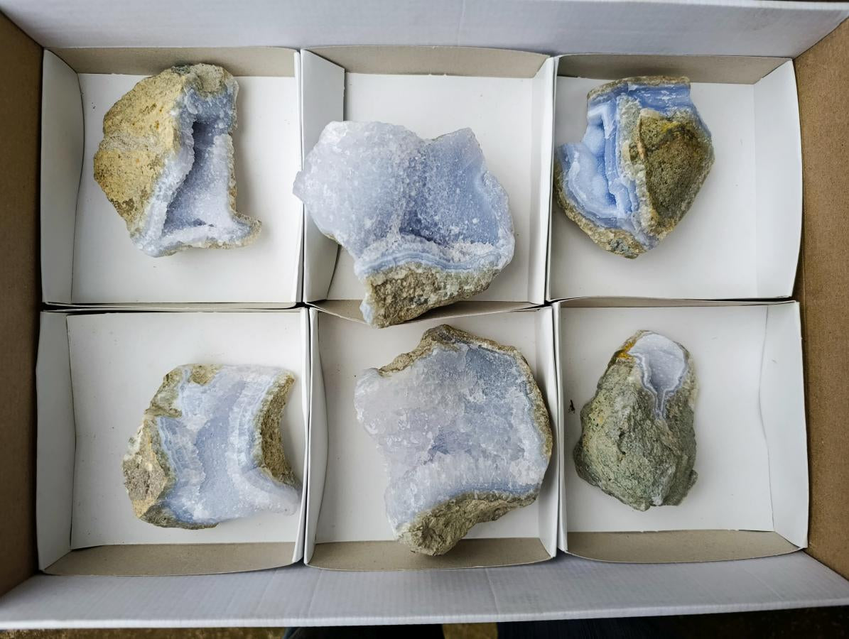 Polished Blue Lace Agate Specimens x 6 From Nsanje, Malawi - Toprock Gemstones and Minerals 