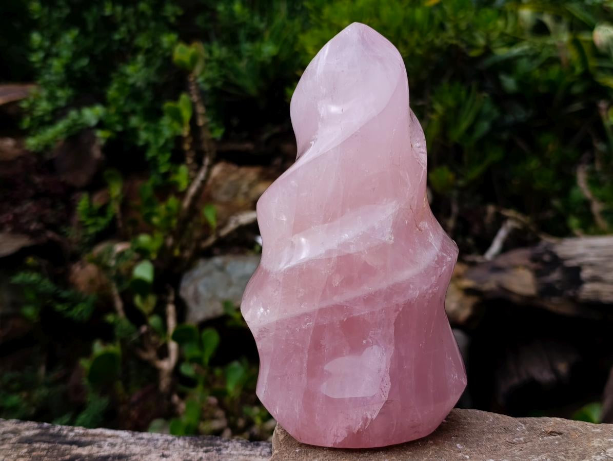 Polished Gemmy Rose Quartz Flames x 2 From Madagascar - Toprock Gemstones and Minerals 