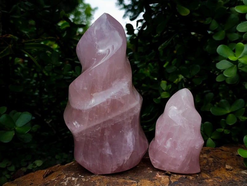 Polished Gemmy Rose Quartz Flames x 2 From Madagascar - Toprock Gemstones and Minerals 