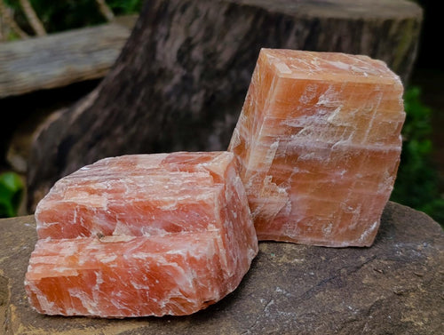 Natural Rhombohedral Sunset Orange Calcite Specimens x 5 From Spitzkop, Namibia - Toprock Gemstones and Minerals 