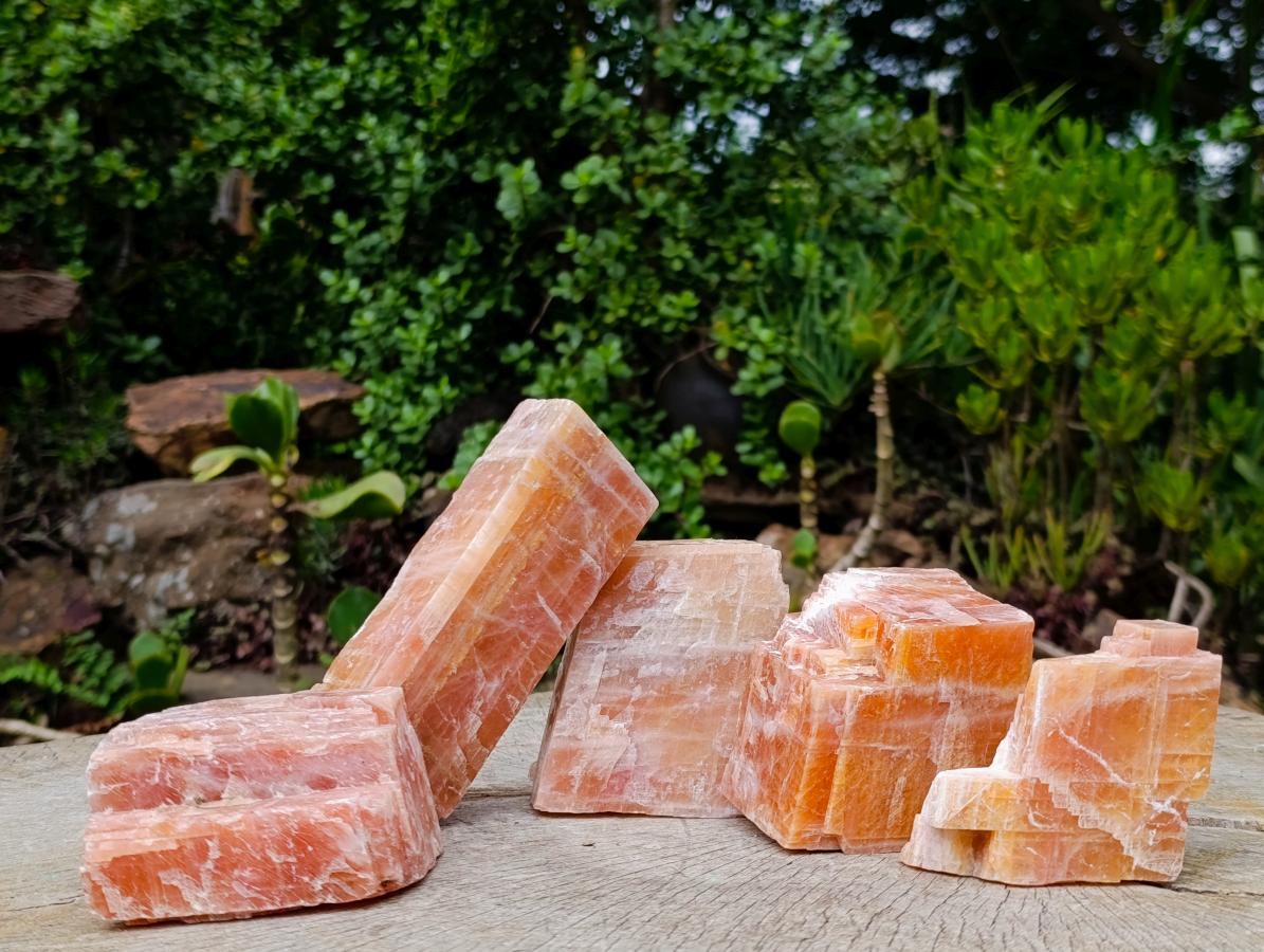 Natural Rhombohedral Sunset Orange Calcite Specimens x 5 From Spitzkop, Namibia - Toprock Gemstones and Minerals 