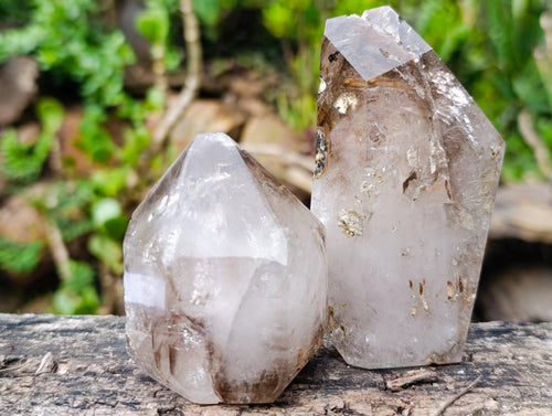 Polished Smokey Window Quartz Crystals x 6 From Akansobe, Madagascar - Toprock Gemstones and Minerals 