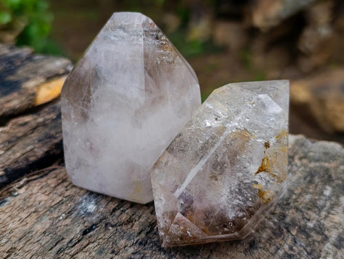 Polished Smokey Window Quartz Crystals x 6 From Akansobe, Madagascar - Toprock Gemstones and Minerals 