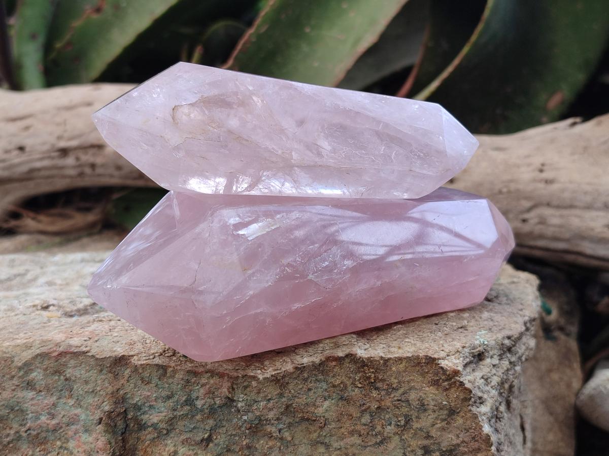 Polished Double Terminated Gemmy Rose Quartz Crystals x 6 From Madagascar - Toprock Gemstones and Minerals 